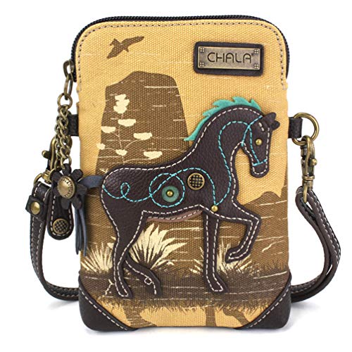 CHALA Canvas Cell Phone Crossbody Purse - Women Multicolor Handbag with Adjustable Strap - Horse - brown