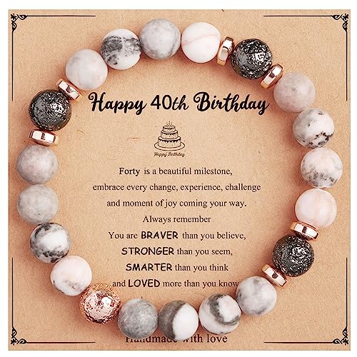 Yiyang 40th Birthday Gifts for Women Natural Stone Beaded Bracelet 40 Year Old Birthday Gifts for Women Mom Friend Sister Colleague 40th Birthday Gift Ideas