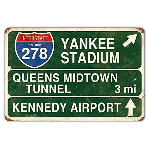 HomDeo Retro Yankee Metal Tin Sign Stadium Queens Midtown Tunnel 3 Miles Street Sign Bar Club Decor Pub Man Cave Wall Hanging Decoration 12x8 Inches