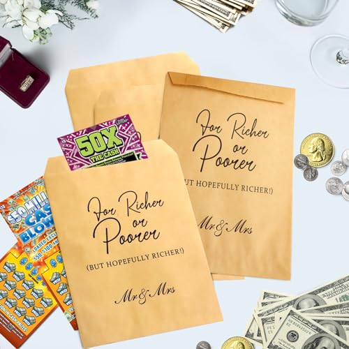 48Pcs For Richer or Poorer but Hopefully Richer Wedding Engagement Favor Bags,Wedding Scratchers Lotto Ticket Favor Bags for Engagement Wedding Bridal Shower Party Decorations Supplies