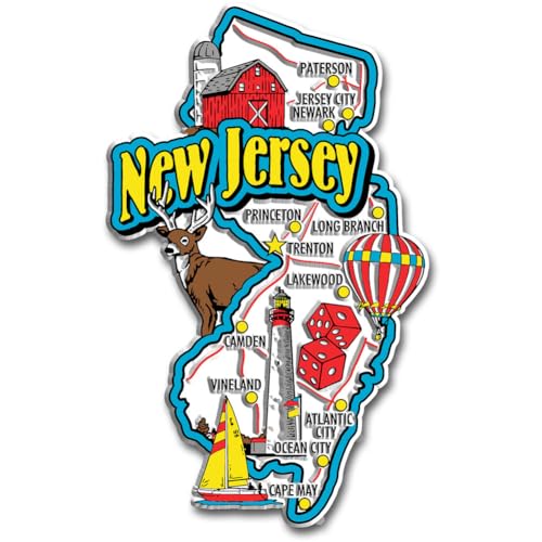 New Jersey Jumbo State Magnet by Classic Magnets, 2.9' x 4.7', Collectible Souvenirs Made in The USA