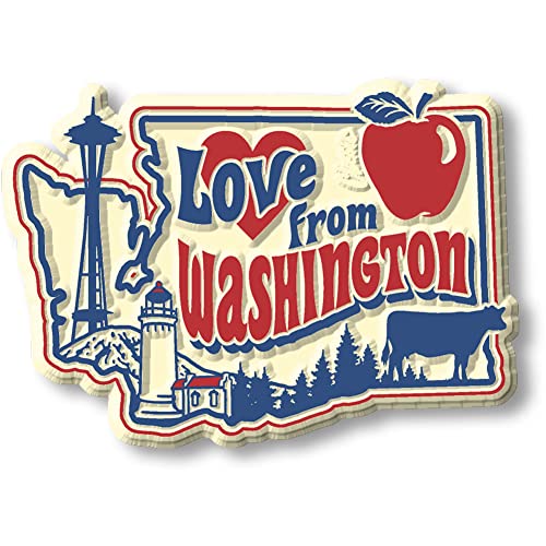 Love from Washington Vintage State Magnet by Classic Magnets, Collectible Souvenirs Made in The USA, 1.9' x 2.75'