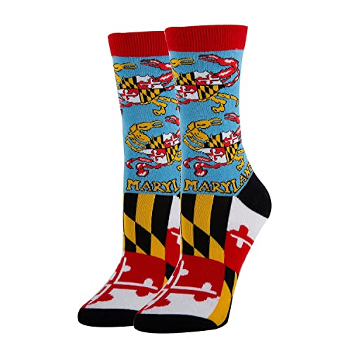 ooohyeah Women’s Novelty One Pairs 9-11 Size Crew Socks State Souvenir, Crazy Funny Cotton Dress Socks Gift - Maryland