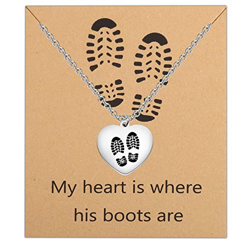 CYTING Military Gift My Heart Is Where His Boots Are Necklace Deployment Jewelry Gift For Soldier Military Wife/Mom