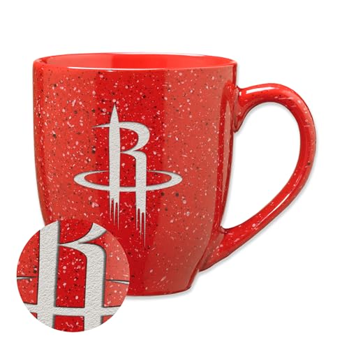 Rico Industries NBA Basketball Houston Rockets Primary 16 oz Team Color Laser Engraved Speckled Ceramic Coffee Mug