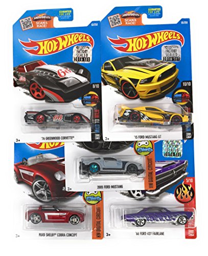 Hot Wheels Muscle Car Madness 5 Pack Random Diecast Bundle Set with Various Corvettes, Mustangs, Camaros, Chargers, GTO's, Firebirds, Shelby, and More