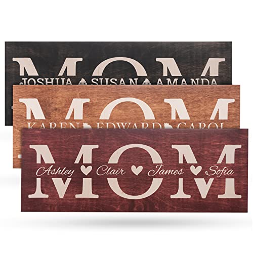 Gift for Mom from Daughter, Son - Mom Sign Personalized w/Kids Names - 4 Wooden Colors, 5 Fonts, 2 Sizes