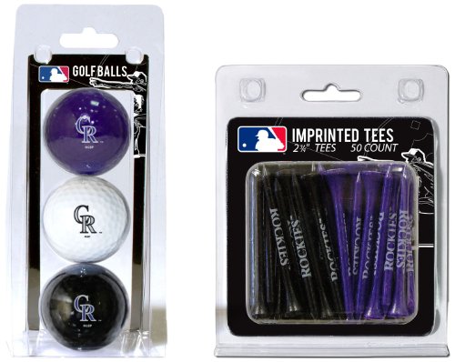 Team Golf MLB Colorado Rockies 3 Golf Balls And 50 Golf Tees Logo Imprinted Golf Balls (3 Count) & 2-3/4' Regulation Golf Tees (50 Count), Multi Colored