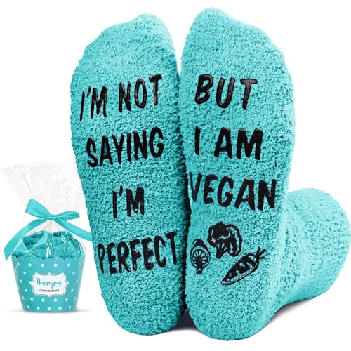 HAPPYPOP Vegan Gifts Ideas Socks - Vegan Gifts Ideas Vegan Gifts for Women Vegetarian Gifts, Fuzzy Vegan Socks Vegetable Socks Men