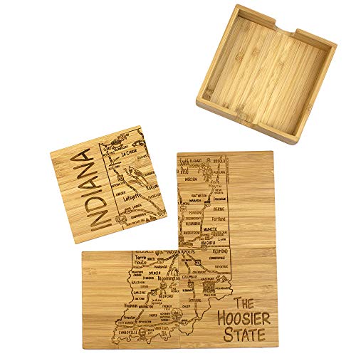 Totally Bamboo Indiana State Puzzle 4 Piece Bamboo Coaster Set with Case