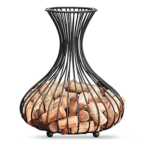 Kovot Wine Cork Holder – Vase Shaped Cork Holder Cage – Solid Metal Construction – Rustic Décor – Wide Capacity – Hoard Memories – Wine Stopper Display – Great for Wine Lovers – Dark Bronze