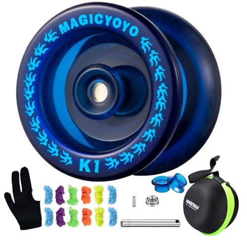 MAGICYOYO Responsive YoYo K1 Tug Return Yoyo, Hubstacks Yoyo for Kids Beginners with Yoyo Storage Bag + 12 Yoyo Strings +Yo-Yo Glove +2 Yoyo Hubstacks (Blue)