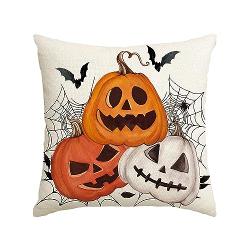 AVOIN colorlife Halloween Pumpkin Jack-O'-Lanterns Bat Throw Pillow Cover, 18 x 18 Inch Holiday Farmhouse Cushion Case Decoration for Sofa Couch