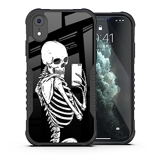 LANJINDENG Compatible with iPhone XR Case Funny Skull Skeleton Taking Picture Design for Men Women, Shockproof Anti-Scratch Drop Protection Case for iPhone XR