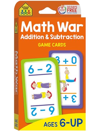 School Zone - Math War Addition & Subtraction Game Cards - Ages 6 and Up, Kindergarten, 1st Grade, 2nd Grade, Math Games, Numbers, Addition & Subtraction Facts, Early Math, and More