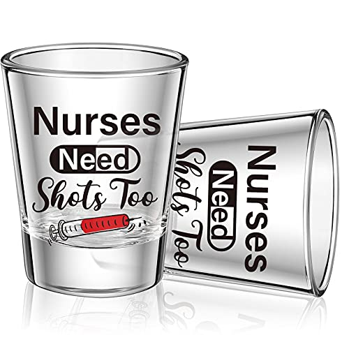 Patelai Nurse Need Shots Too, Funny Glass Gift for Women and Male Nurses Mom Sister or Friend Present for Nursing Graduation Nurses Day Party 2 oz(2 Pieces,2.36 x 1.97 Inches)