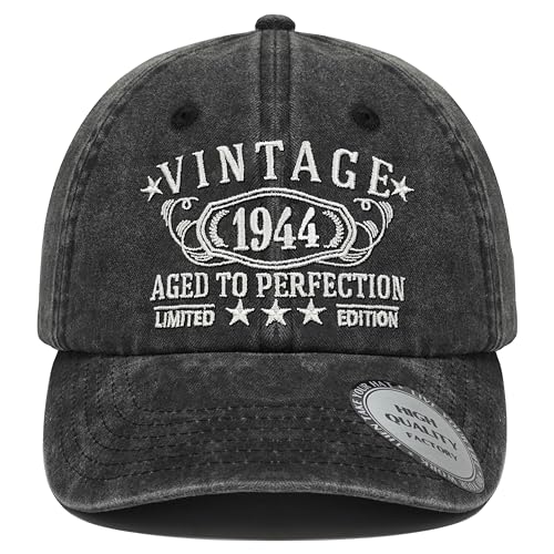 80th Birthday Gifts for Men Women,1944 for 80 Year Old Woman Man Vintage Hat,Parents Turing 80th,Black