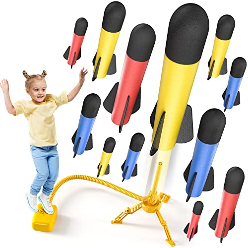 TEMI Rocket Launcher for Kids, 12 Foam Rockets and Launcher Pad, Launch up to 100+ft, Kids Outdoor Toys, Birthday Gift Toys for Kids Boys Girls Age 3 4 5 6 + Years Old