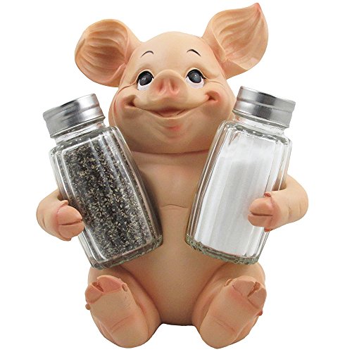 Decorative Pig Glass Salt and Pepper Shaker Set with Holder Stand in Farm Animal Figurines, Sculptures & Statues or Rustic Country Kitchen Decor and Restaurant Table Spice Rack Decorations As Gifts