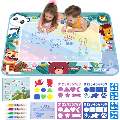 Water Doodle Mat 40 x 32 Inch Kids Water Painting Doodle Drawing Mat Toy Writing Mess Free Coloring Extra Large Magic Educational Toys for Boys Girls Age 4 5 6 7 8 Year Old Christmas Birthday Present