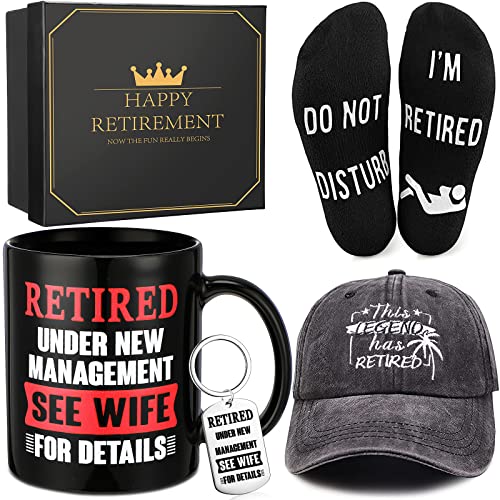 Sieral Retirement Gift Set for Men Funny Guys Retired Gifts Include Mug Baseball Cap Socks Keychain with Gift Box