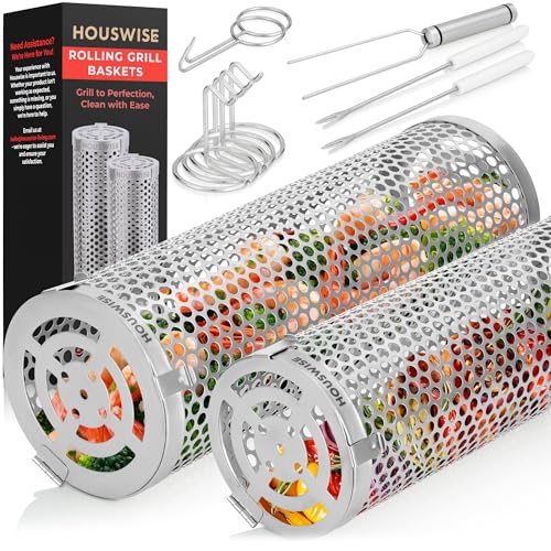 Rolling Grill Baskets For Outdoor Grill For Vegetable, Fish - BBQ Rolling Grilling Basket, Accessories Grilling Gifts For Men Unique, Fathers Day Mens Birthday Gift Ideas For Dad Who Have Everything