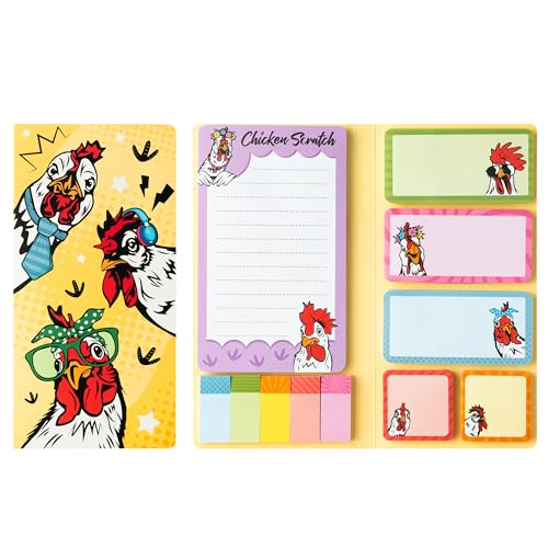 B1ykin Sticky Notes Set - Cartoon Theme Cute Self-Stick Notes Pad Gift, Self-Adhesive Writing Memo Pages Sticky to Do Notepad Separation Tabs for Kids Employee School Office (Funny Chicken)