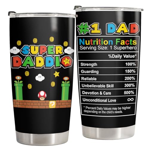 34HD Christmas Gifts for Dad, Daddio Tumbler with Lid 20 oz Stainless Steel, Daddio Coffee Mug, Gamer Dad Birthday Gifts from Daughter Son