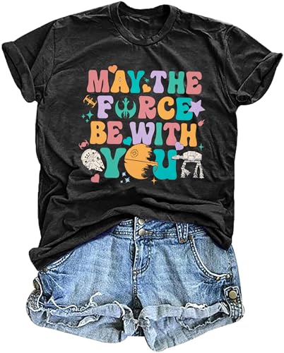 Magical Shirt Women May Shirts Be with You Tshirt Planet Shirts Science Fiction Lover Tee Top Grey