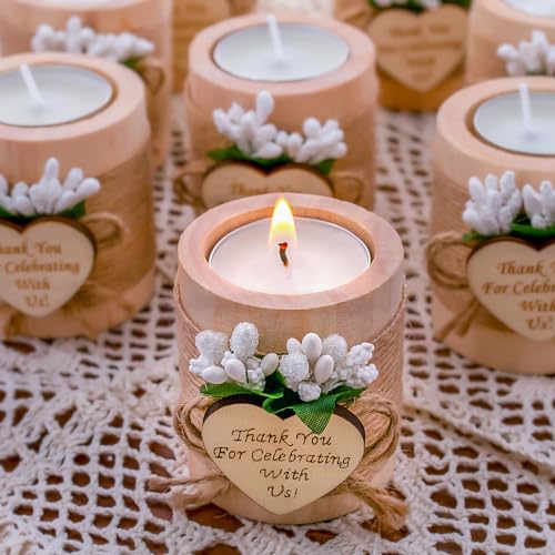 10 Piece Set of Wooden Tealight Candle Holders, Wedding Favors,Party Candle Favors, Baby Shower Favors, Bridal Shower Favors for Guests.(Light Brown)