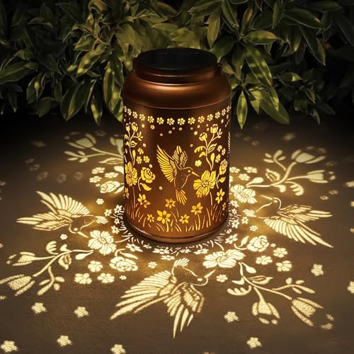 Tepaken Solar Lanterns Outdoor Waterproof Hummingbird Garden Decor Christmas Gifts for Women Mom Grandma Hanging Solar Lights Metal Solar Decoration Outside for Yard, Patio,Backyard,Porch