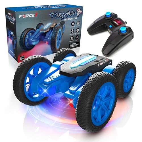 Force1 Tornado LED Remote Control Car for Kids - Double Sided Fast RC Car, 4WD Off-Road Stunt Car with 360 Flips, All Terrain Tires, LEDs, Rechargeable Toy Car Batteries, and Easy Remote