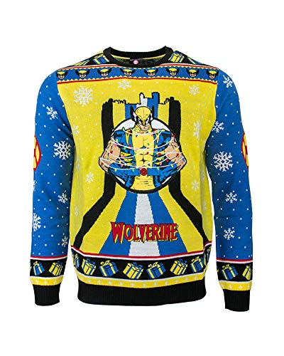 Numskull Unisex Official Marvel Wolverine Knitted Christmas Jumper for Men or Women - Ugly Novelty Sweater Gift Multi