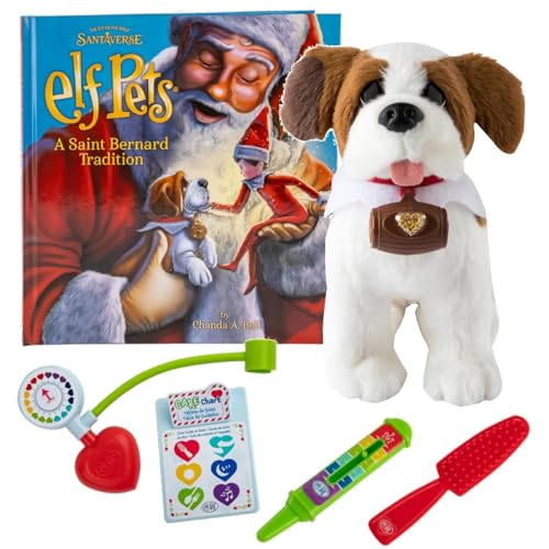 The Elf on the Shelf Elf Pets St Bernard Plush Dog, Official Adoption Certificate, Story Book, and Cheer Checkup Play Vet Set (Multi-Item Gift Set)