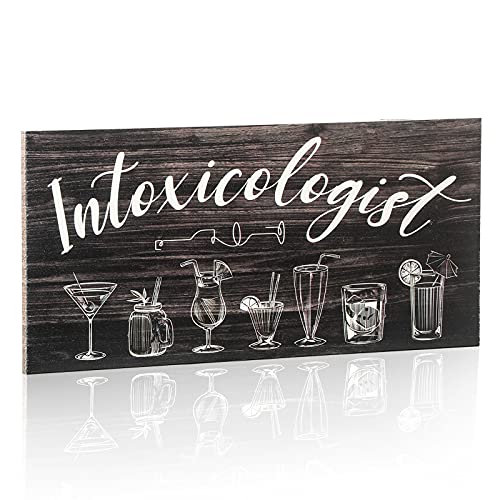 Jetec Intoxicologist Wood Bar Decor Funny Bar Sign with Drinks Patterns Wooden Plaque Sign Wall Art Pub Bar Decor or Home Decoration