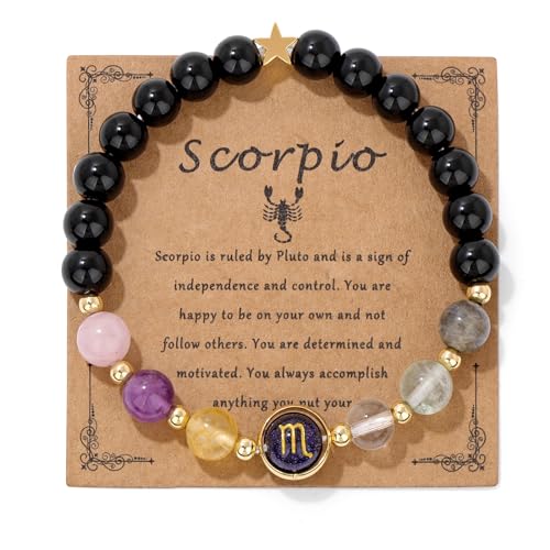 GolbalJew Scorpio Zodiac Bracelets Healing Crystal 12 Constellations Protection Stone Beads Bracelet for Women Birthday Zodiac Gifts Horoscope Spiritual Jewelry