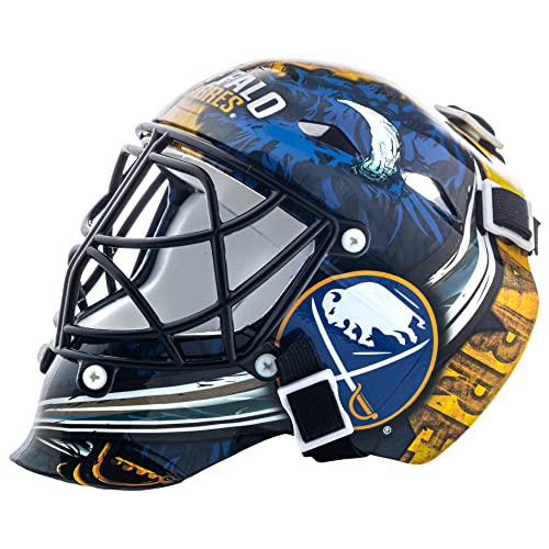 NHL Buffalo Sabres Team Logo Mini Hockey Goalie Mask with Case - Collectible Goalie Mask with Official NHL Logos and Colors