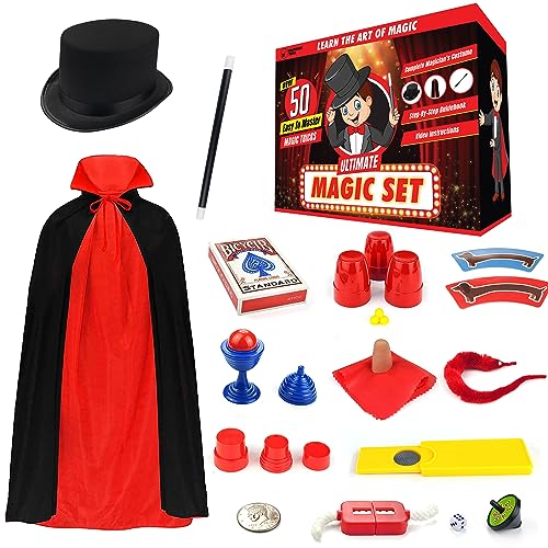 BLOONSY Magic Kit for Kids | Magic Tricks Set for Kids Age 6 8 10 12 | Magician Costume for Pretend Play with Easy to Follow Guide and Video Instructions Included