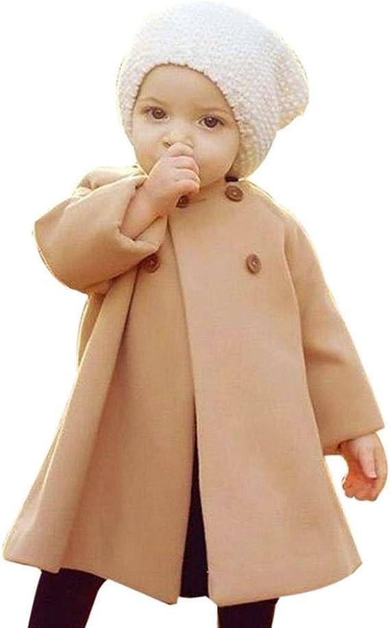 SWNONE Baby Coats Fall Winter Kid Baby Girl Cloak Button Jacket Clothes Baby Outwear Clothes (Khaki Coat, 6-12 m)