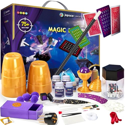 Japace Magic Kit for Kids, Perform 75+ Easy Magic and Science Tricks, Magician Set with Magic Wand for Starter, Science Experiment Illusions, Fun Gifts Ideas for Birthday Christmas Holidays