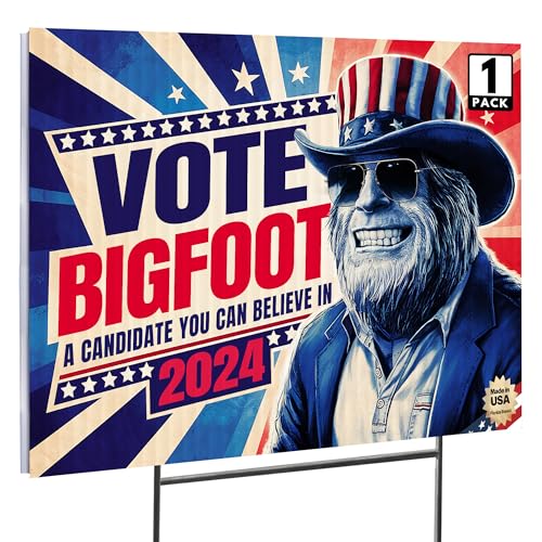 16'x12' 'Vote Bigfoot' Yard Sign with Stakes, Double Sided Funny Political Yard Sign for Presidential Campaign 2024