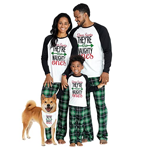 IFFEI Matching Family Pajamas Sets Christmas PJ's Letter Print Top and Plaid Bottom Sleepwear Jammies with Pockets Women: L