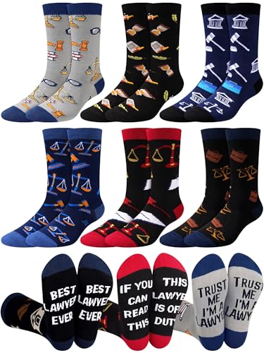 Eurzom 6 Pairs Novelty Men's Lawyer Socks Lawyer Gifts Funny Lawyer Dress Crew Socks Gifts for Lawyer Social Justice Advocates Law School Students