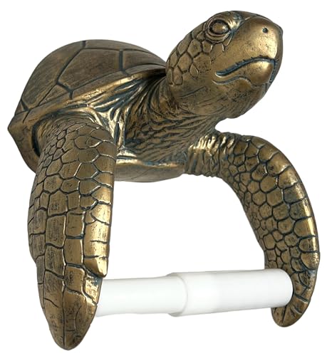 Sea Turtle Wall Mount Toilet Paper Roll Holder Rustic Nautical Beach Coastal Decor – Bronze Verdigris Finish