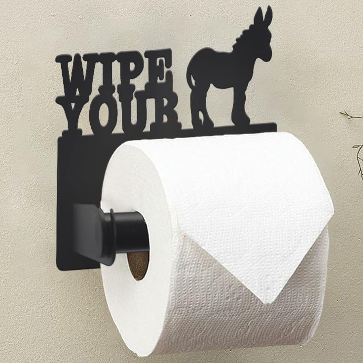 Wigag Donkey Toilet Paper Holder Wall Mounted, Bathroom Decorative Metal Toilet Paper Mega Roll Holder, Rustproof Matte Black Toilet Paper Roll Dispenser for Kitchen Washroom