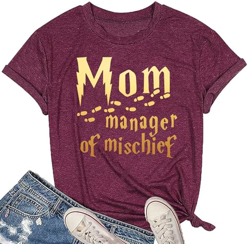 Funny Mom Shirt Women Mom Manager Shirt Magical Mama Shirt Mothers Day Short Sleeve Tee Tops Purple