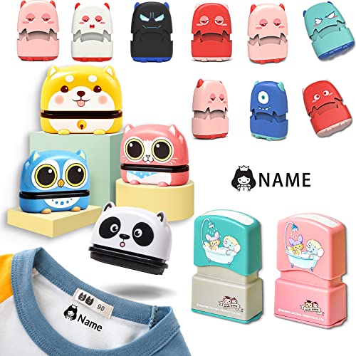 Personalized Name Stamp for Kids Clothing, Custom Name Tag Labels Stickers Stamps Baby Clothes Nursery Permanent Fabric Markers, 13 Styles&36 Icons