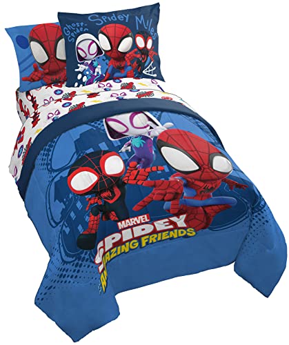 Jay Franco Marvel Spidey and His Amazing Friends Team Spidey 5 Piece Twin Size Bed Set - Includes Comforter & Sheet Set Bedding - Super Soft Fade Resistant Microfiber (Official Marvel Product)