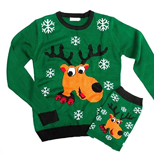 famjamjams Matching Pet & Owner Sweaters - 100% Acrylic Pet Parent Dog Twinning Holiday Ugly Christmas Sweater - Rad Reindeer, Dog M, Back Length 14' - Add Human Matching Sweaters to Cart Separately