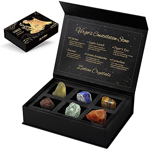 Virgo Crystals Gift Set, Zodiac Signs Healing Crystals Birthstones with Horoscope Box Set Virgo Astrology Crystals Healing Stones Gifts